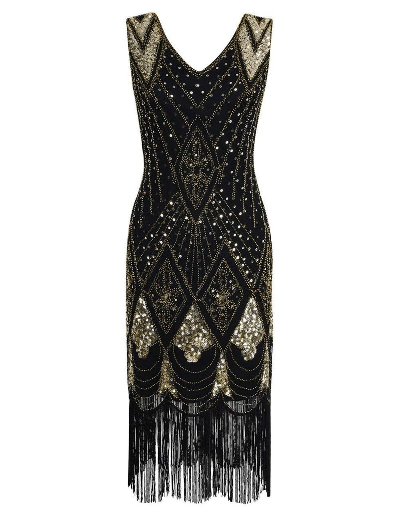PrettyGuide Women 1920s Gatsby Cocktail Sequin Art Deco Flapper Dress M Gold - Image 1